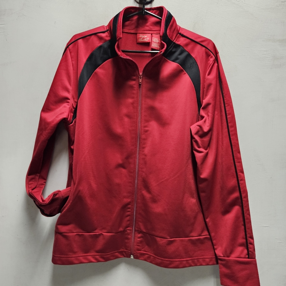 Zoey & Beth red/black womens large polyester track jacket athletic wear